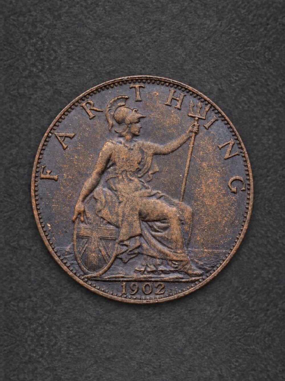 1902 Great Britain Farthing Edward VII Bronze Britannia Coin KM#792